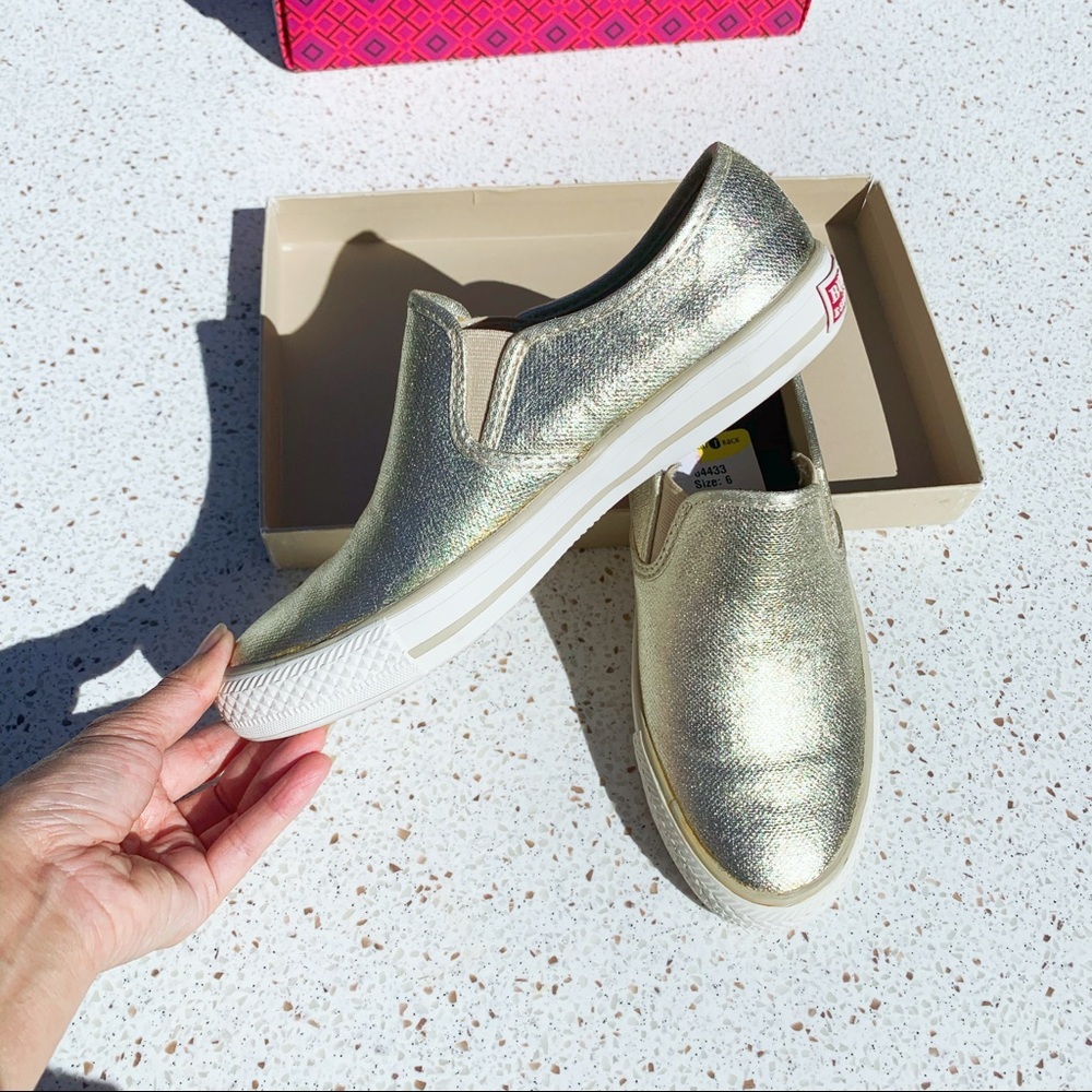 NIB Authentic Burberry Gold Canvas SlipOn Sneakers​ - Picture 2 of 7